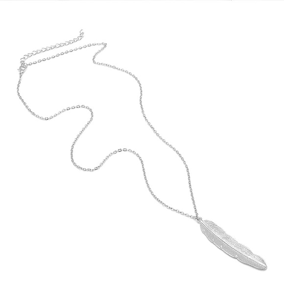 🎀New Silver Tone Feather Long Necklace - Picture 2 of 5